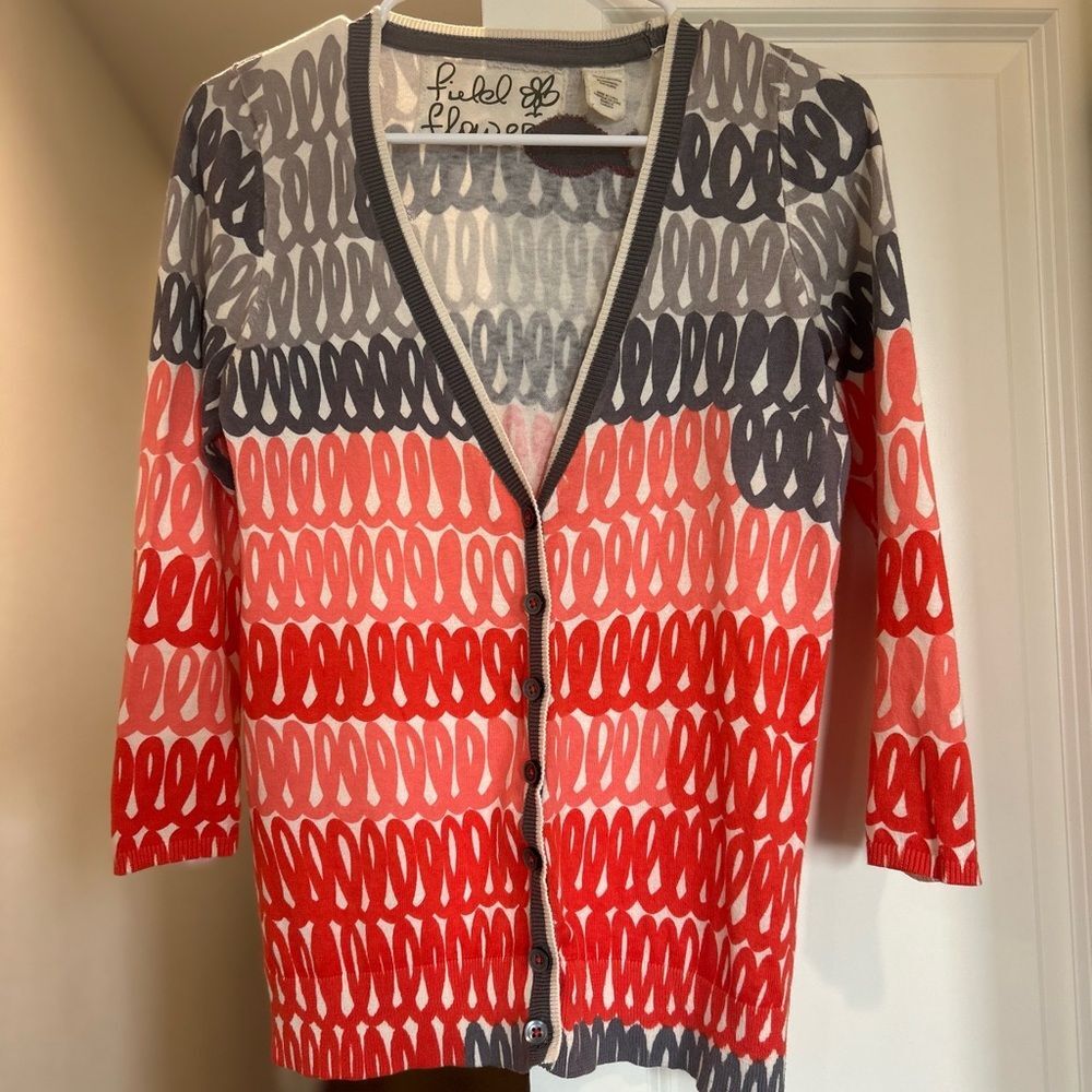 Anthropologie’s Field Flower Striking Red, Pink, and Grey Cardigan, Size S